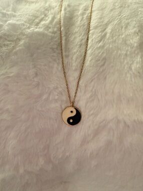 Gold Yin Yang Pendant Necklace - Black & White Women’s Jewelry